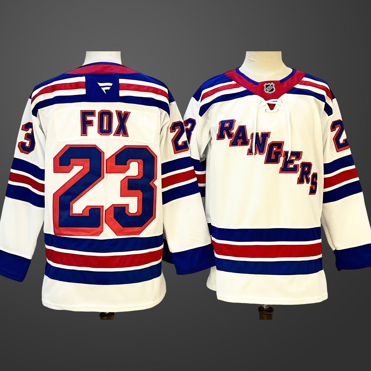 Men’s New York Rangers #23 Adam Fox White 2024-25 Away Stitched Hockey Jersey