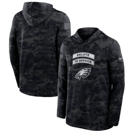 Men’s Philadelphia Eagles Black 2026 Salute to Service Sideline Lightweight Dri-FIT Long Sleeve Top Hoodie