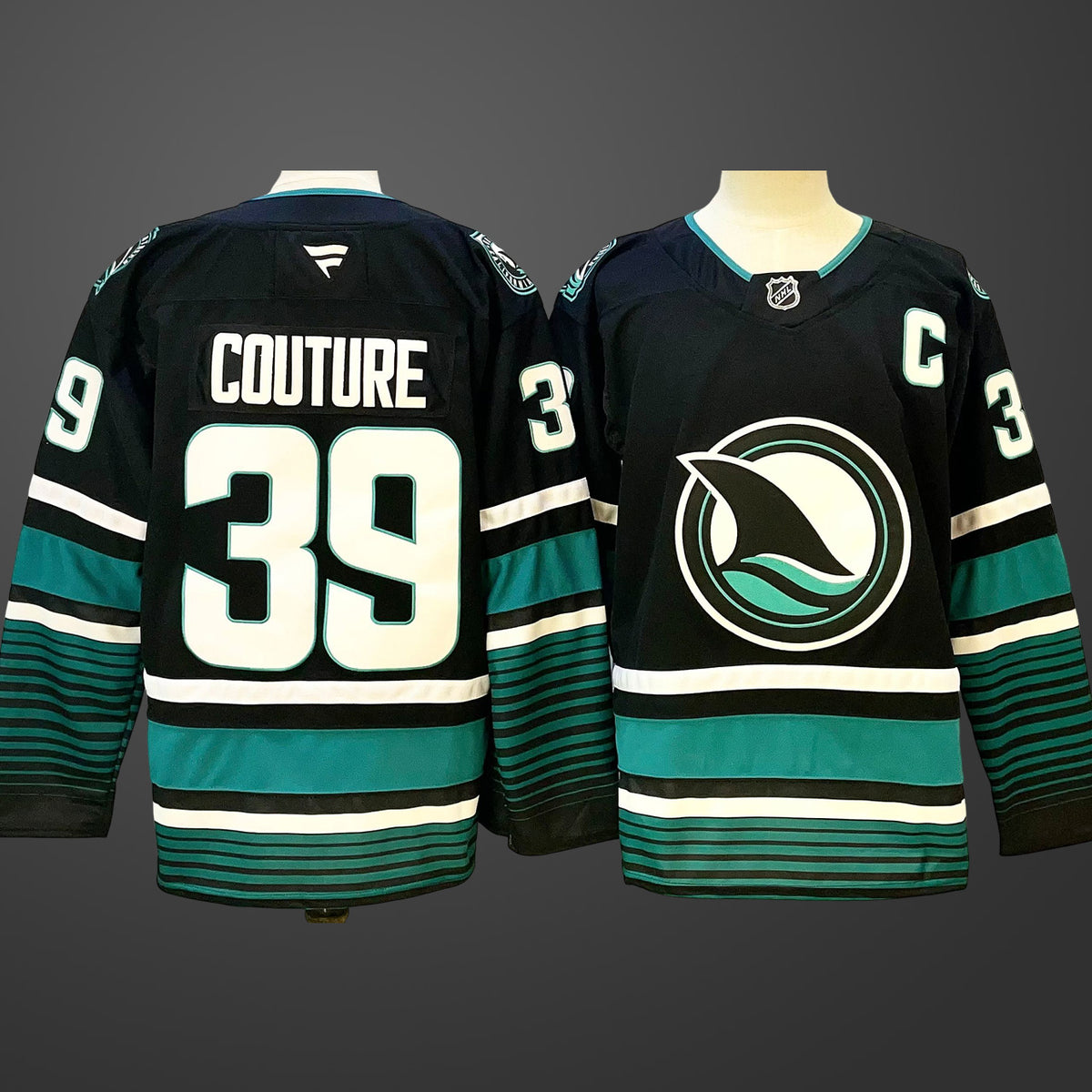 Men’s San Jose Sharks #39 Logan Couture Black 2024-25 With C Patch Alternate Stitched Jersey