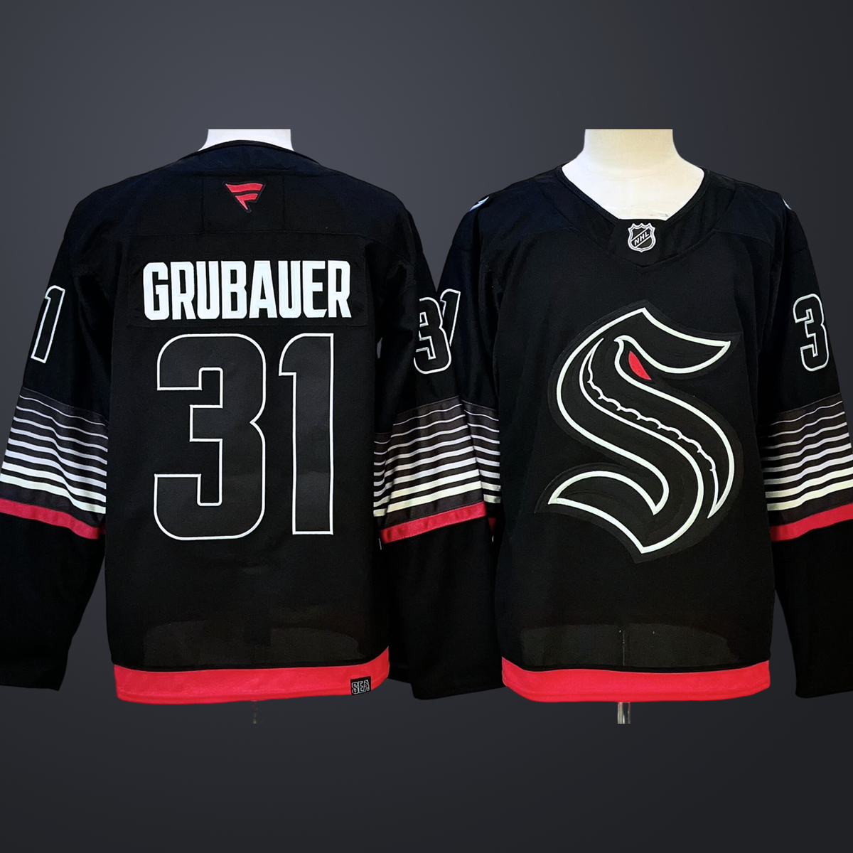 Men’s Seattle Kraken #31 Philipp Grubauer Black 2026 Alternate Stitched Hockey Jersey