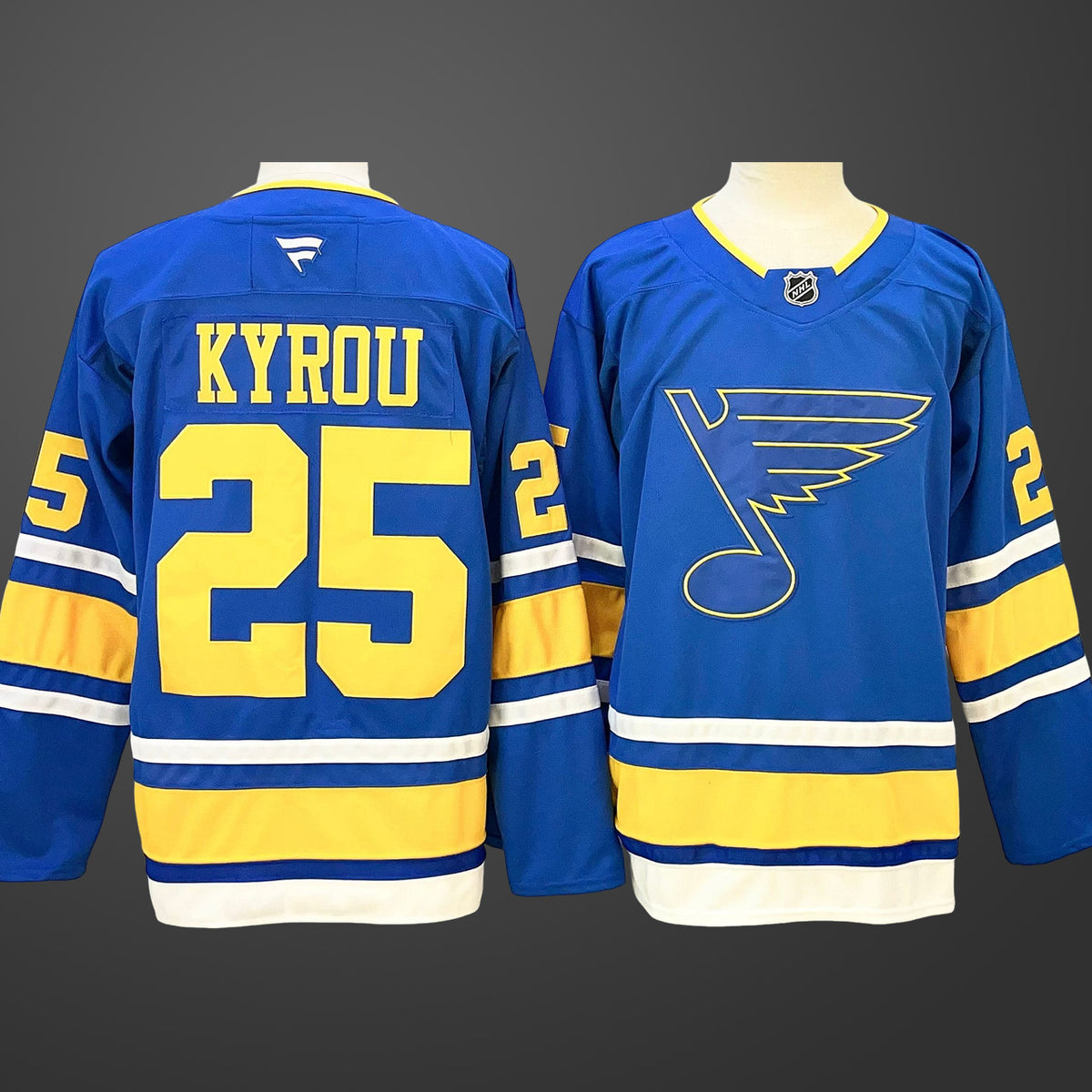 Men’s St. Louis Blues #25 Jordan Kyrou Blue 2025 Stitched Hockey Jersey