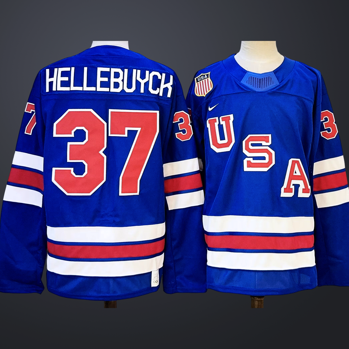 Men’s USA #37 Connor Hellebuyck Royal 2025-2026 Stitched Jersey