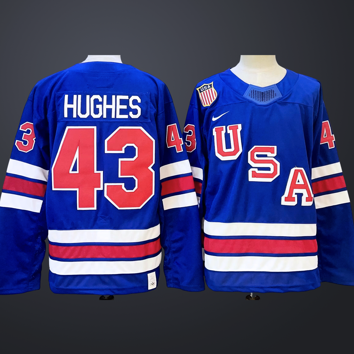 Men’s USA #43 Quinn Hughes Royal 2025-2026 Stitched Jersey