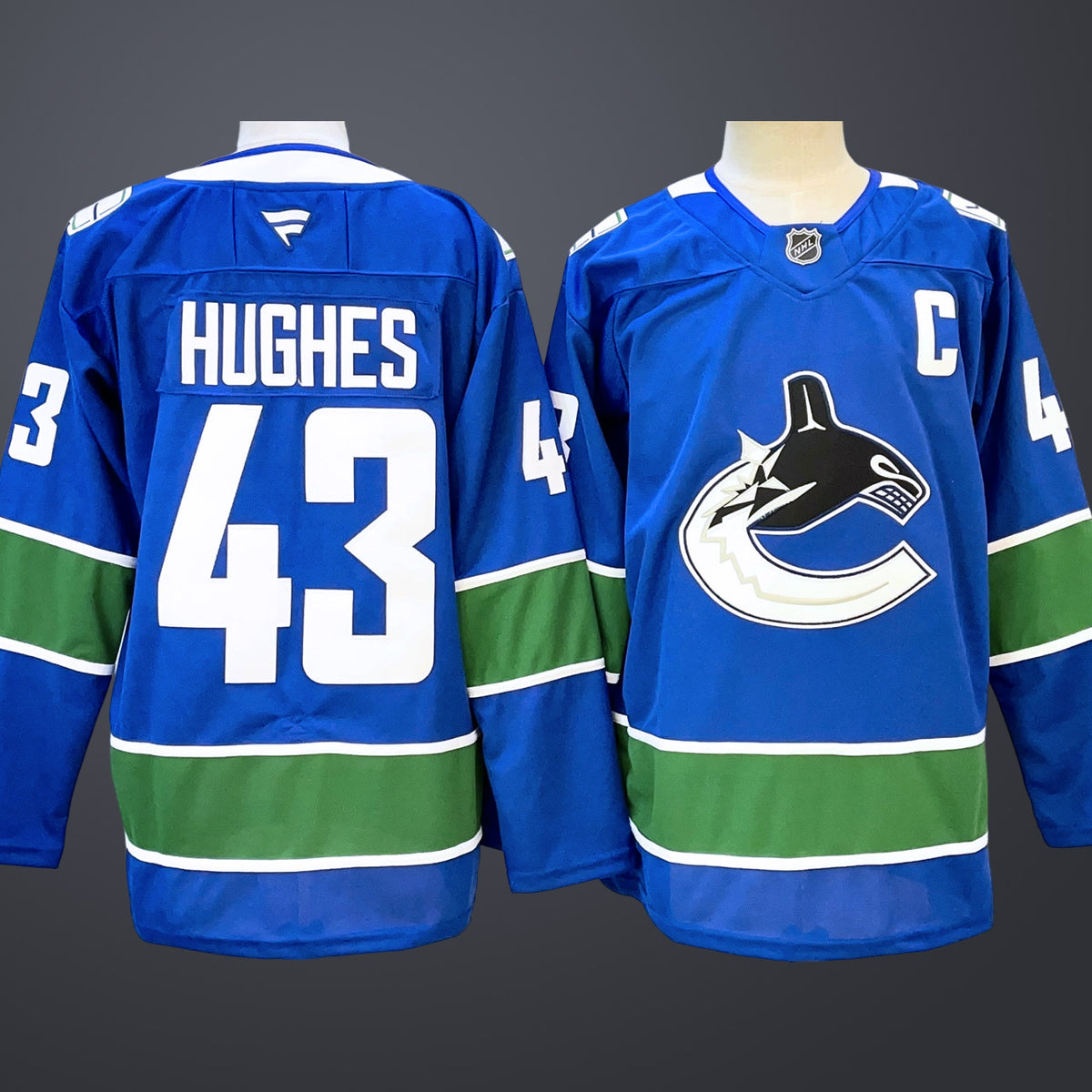 Men’s Vancouver Canucks #43 Quinn Hughes Fanatics Blue Home Premium Jersey