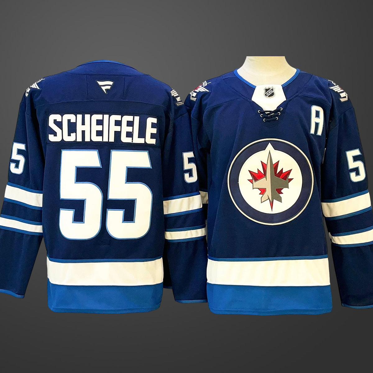 Men’s Winnipeg Jets #55 Mark Scheifele Navy 2024-25 With A Patch Home Stitched Hockey Jersey