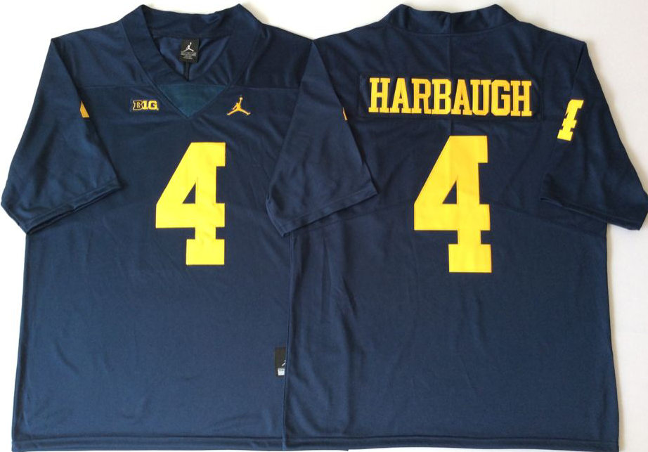 Michigan Wolverines Blue #4 HARBAUGH Stitched Jersey