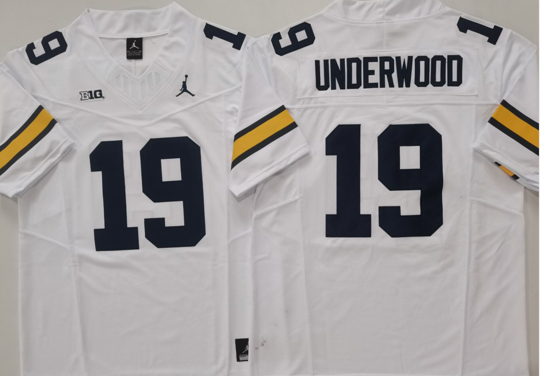 Michigan Wolverines White #19 UNDERWOOD Stitched Jersey