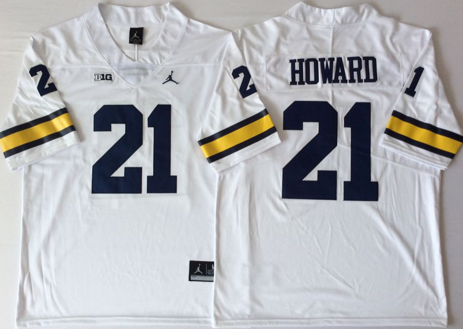 Michigan Wolverines White #21 HOWARD Stitched Jersey