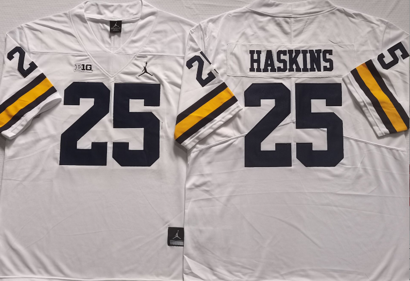 Michigan Wolverines White #25 HASKINS Stitched Jersey