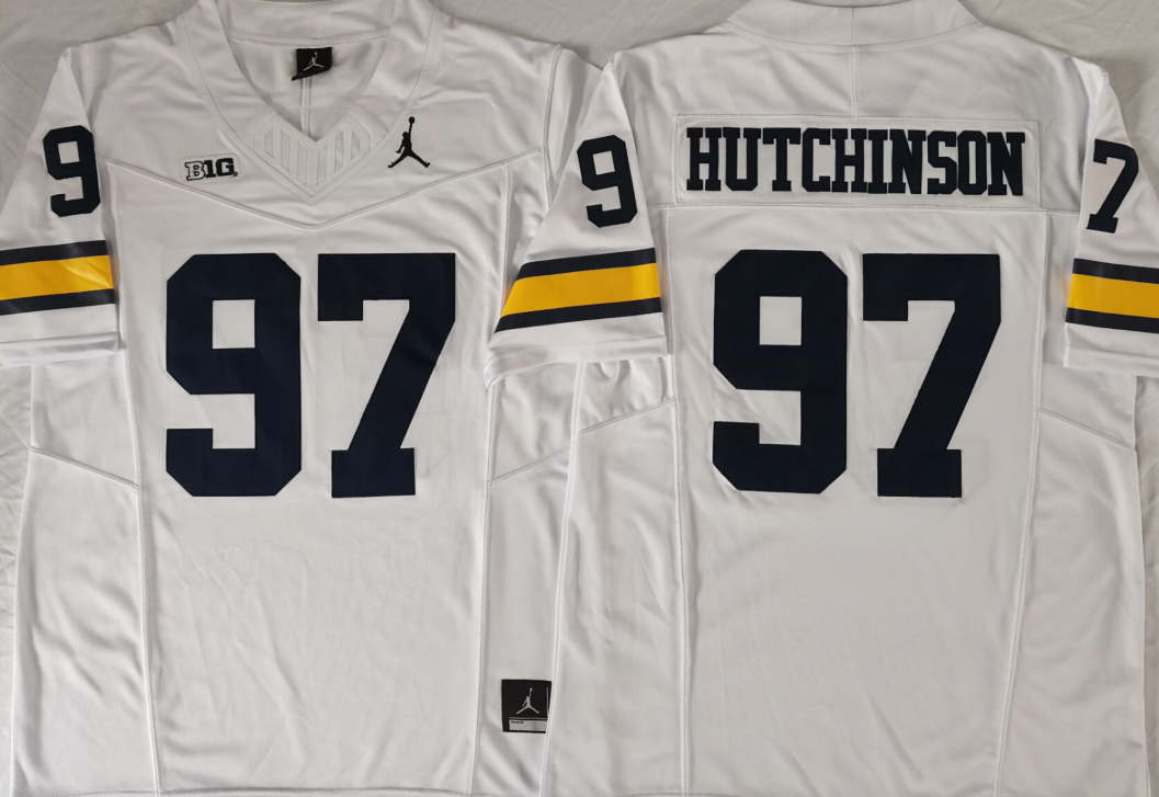 Michigan Wolverines White #97 HUTCHINSON Stitched Jersey