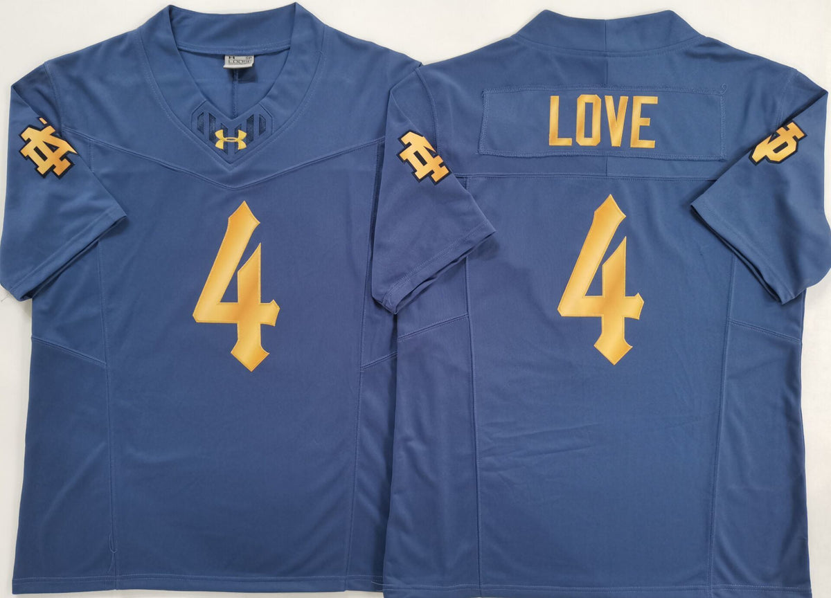 Norte Dame Fighting Irish Blue #4 LOVE Stitched Jersey