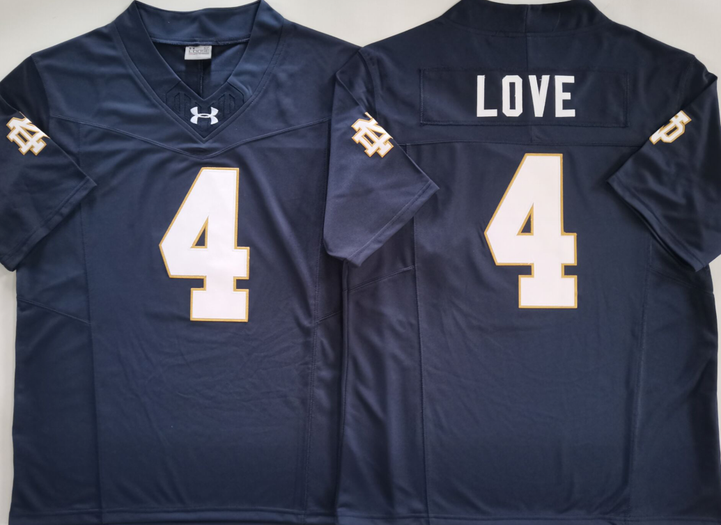 Norte Dame Fighting Irish Blue #4 LOVE Stitched Jersey