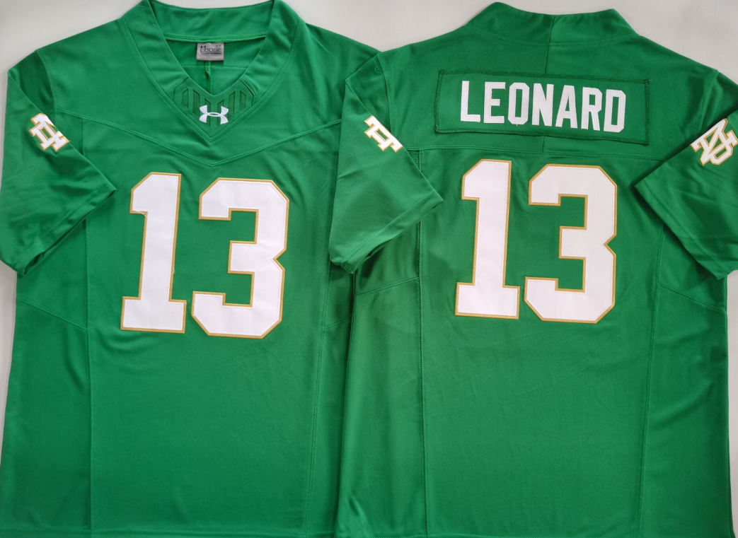 Norte Dame Fighting Irish Green #13 LEONARD Stitched Jersey