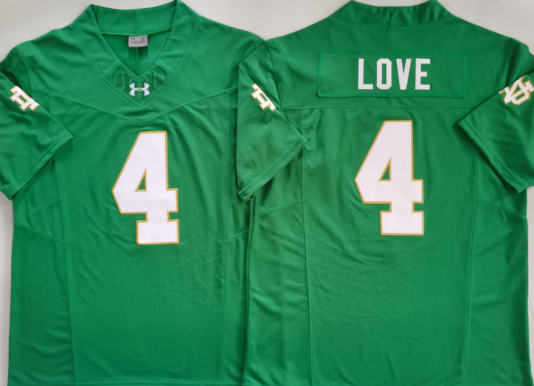 Norte Dame Fighting Irish Green #4 LOVE Stitched Jersey