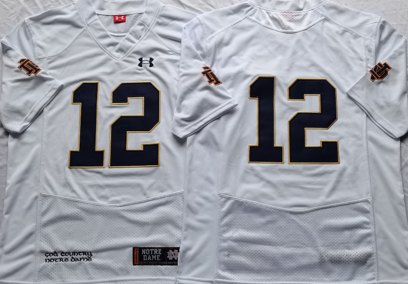 Norte Dame Fighting Irish White #12 Stitched Jersey