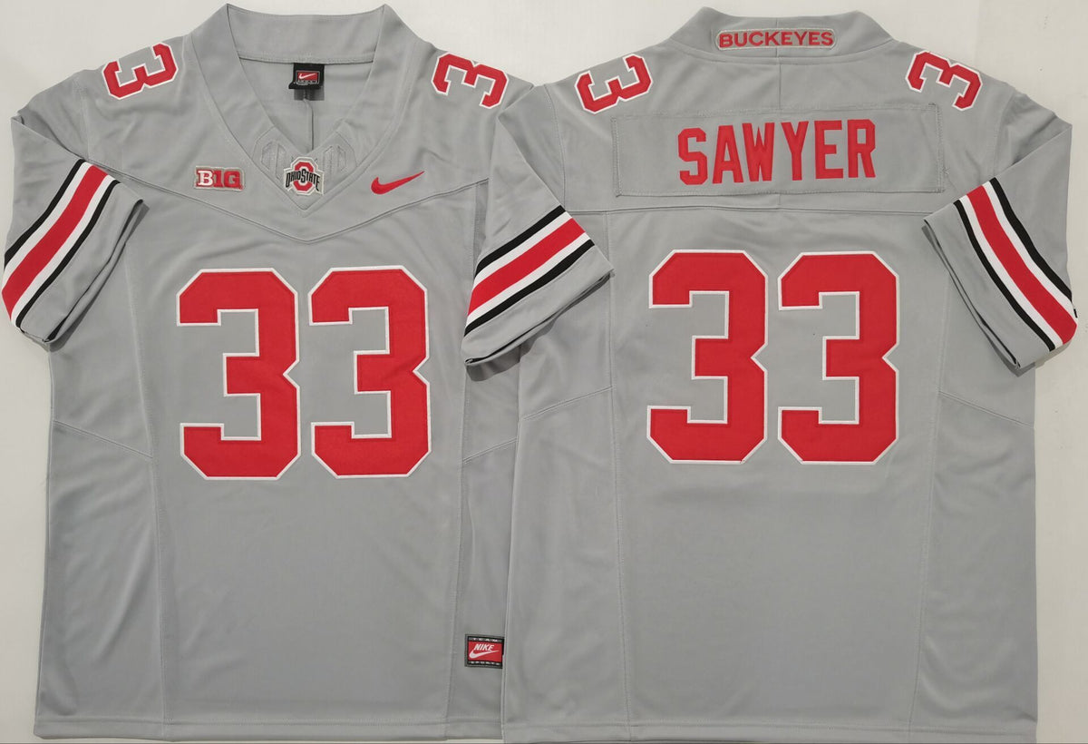 Ohio State Buckeyes GRAY #33 SAWYER Stitched Jersey