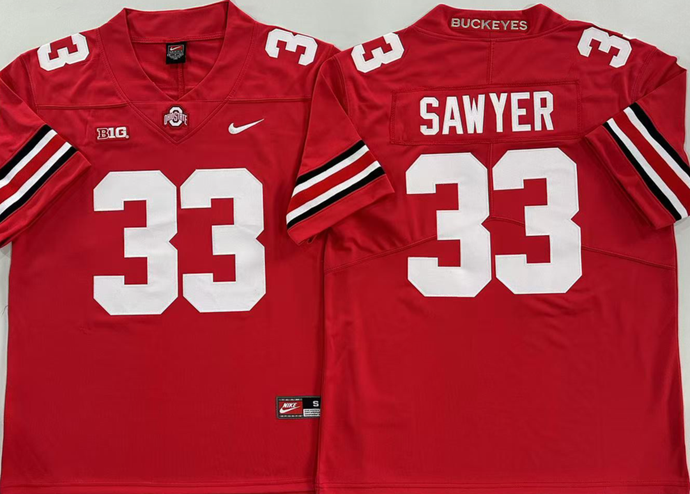 Ohio State Buckeyes Red #33 SAWYER Stitched Jersey