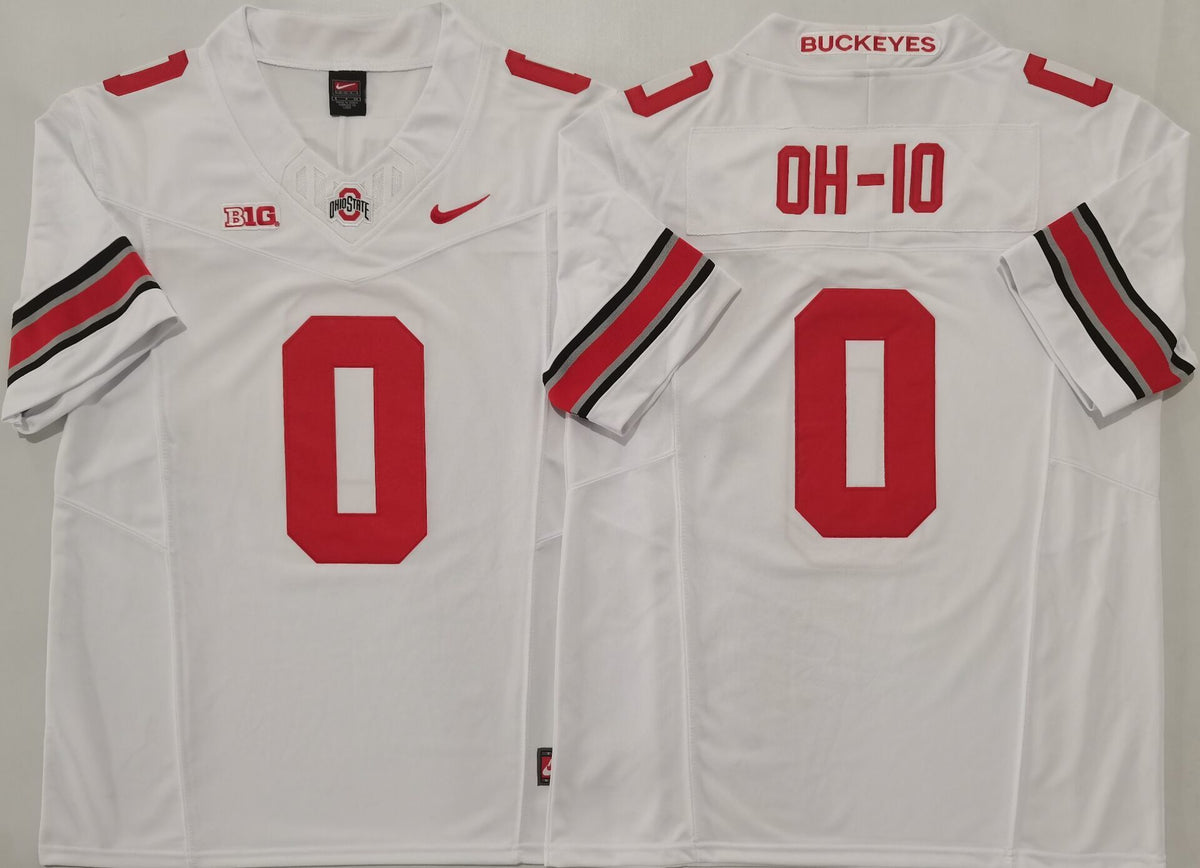 Ohio State Buckeyes White #0 OH-IO Stitched Jersey