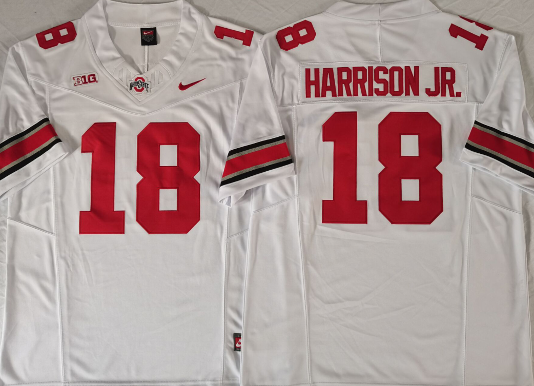 Ohio State Buckeyes White 18 HARRISON JR. Stitched Jersey