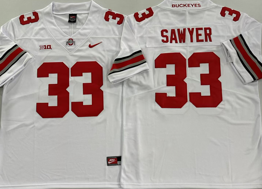 Ohio State Buckeyes White #33 SAWYER Stitched Jersey