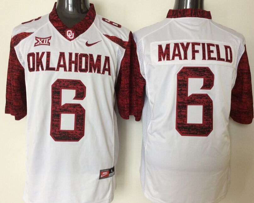 Oklahoma Sooners #6 Mayfield White Red Stitched Jersey