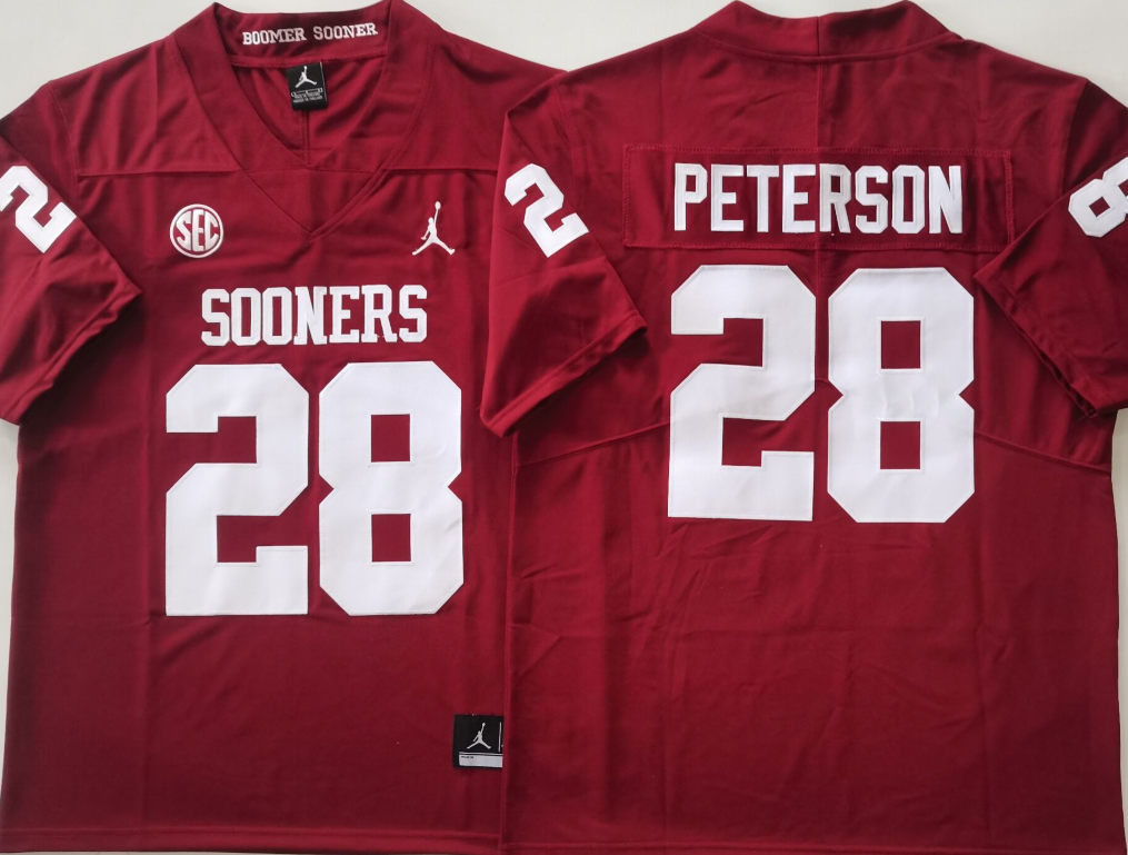 Oklahoma Sooners Red #28 PETERSON Stitched Jersey