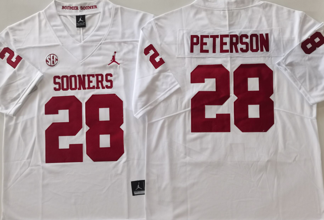 Oklahoma Sooners White #28 PETERSON Stitched Jersey