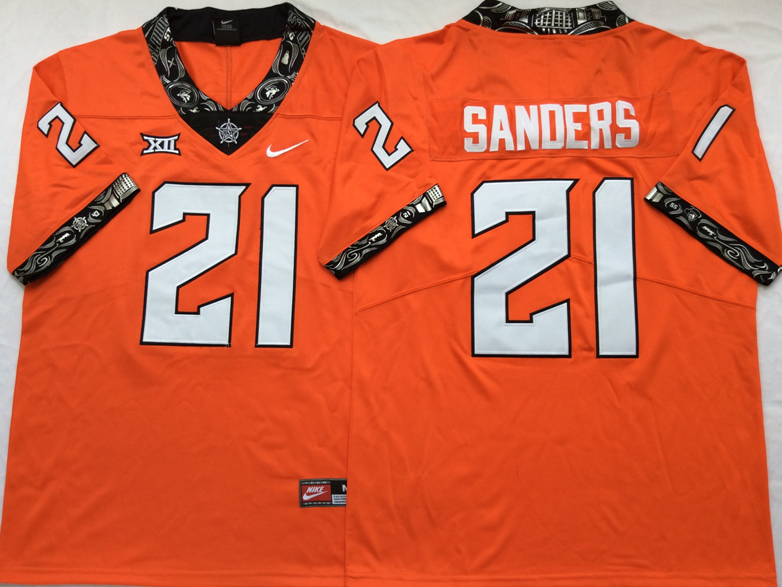Oklahoma State Cowboys Orange #21 SANDERS Stitched Jersey