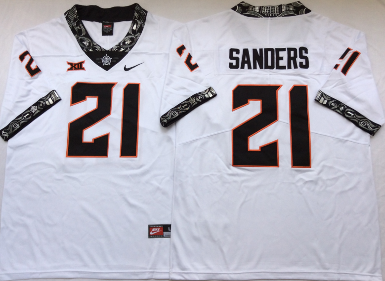 Oklahoma State Cowboys White #21 SANDERS Stitched Jersey