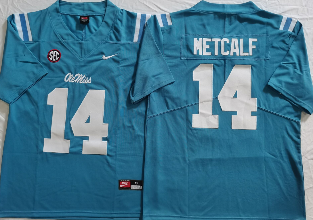 Ole Miss Rebels Blue #14 METCALF Stitched Jersey