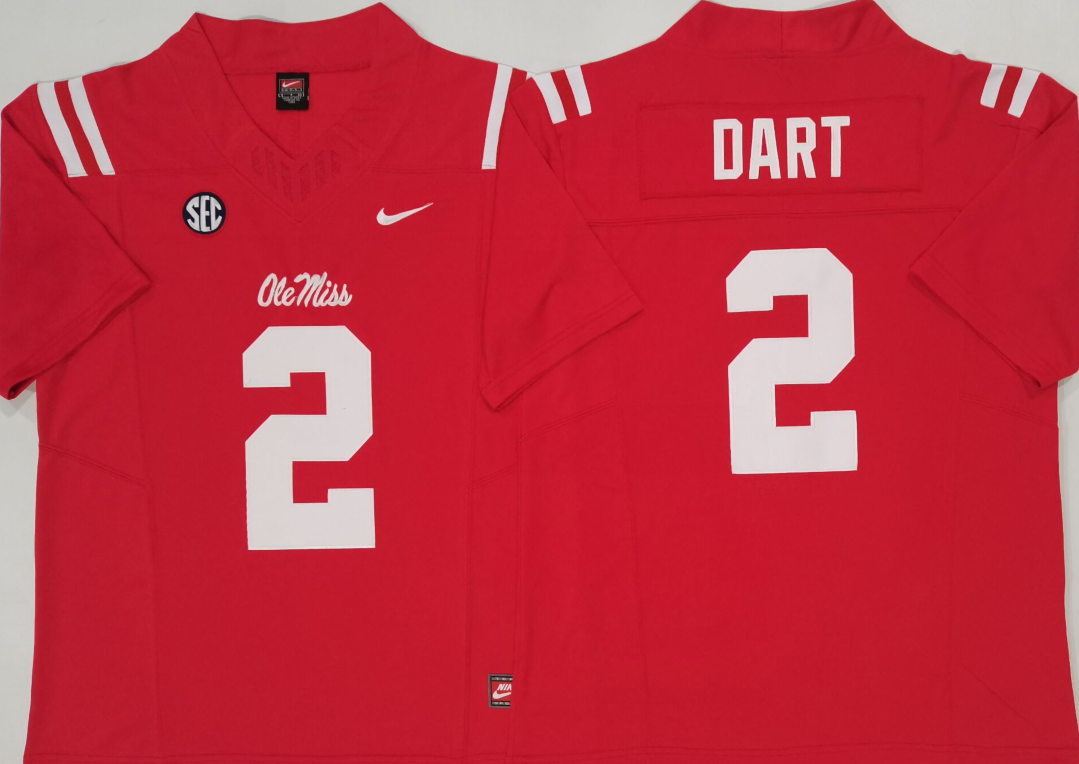 Ole Miss Rebels Red #2 DART vapor FUSE Stitched Jersey