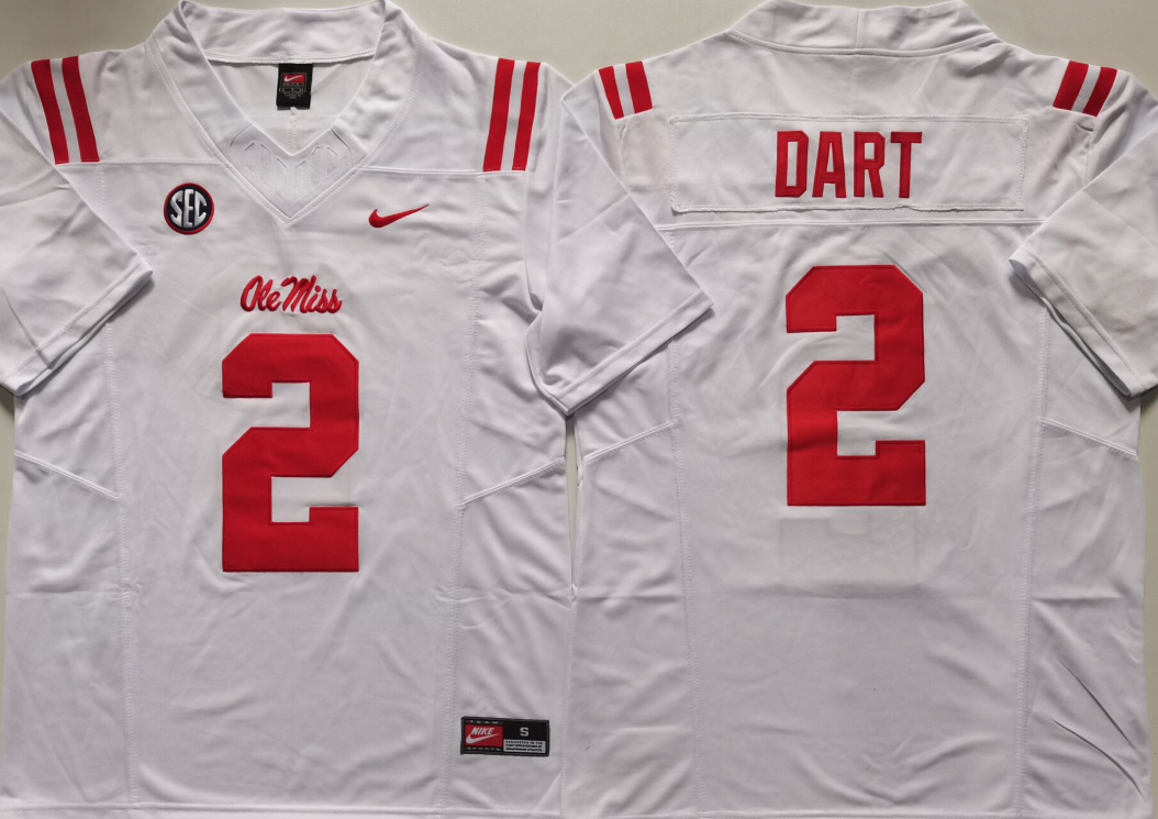 Ole Miss Rebels White #2 DART Stitched Jersey