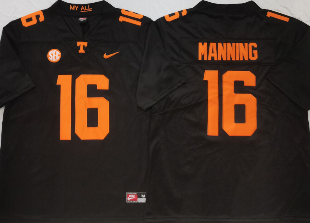 Tennessee Volunteers Black #16 MANNING Stitched Jersey