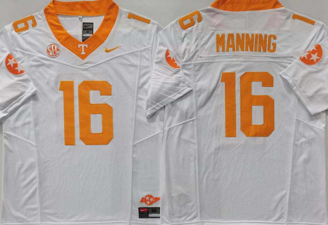 Tennessee Volunteers White #16 MANNING Stitched Jersey