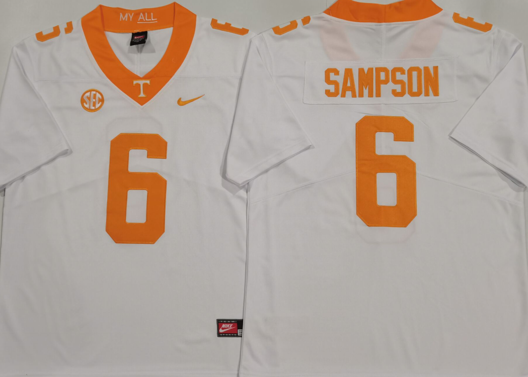 Tennessee Volunteers White #6 SAMPSON Stitched Jersey