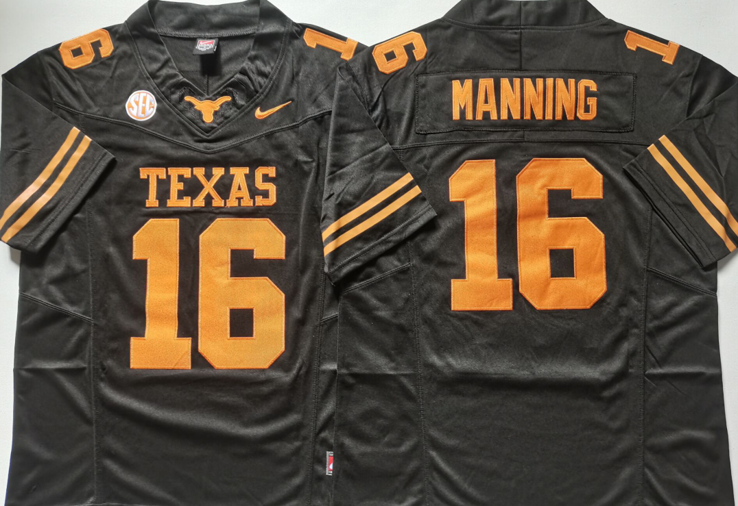 Texas Longhorns Black #16 MANNING Stitched Jeresy