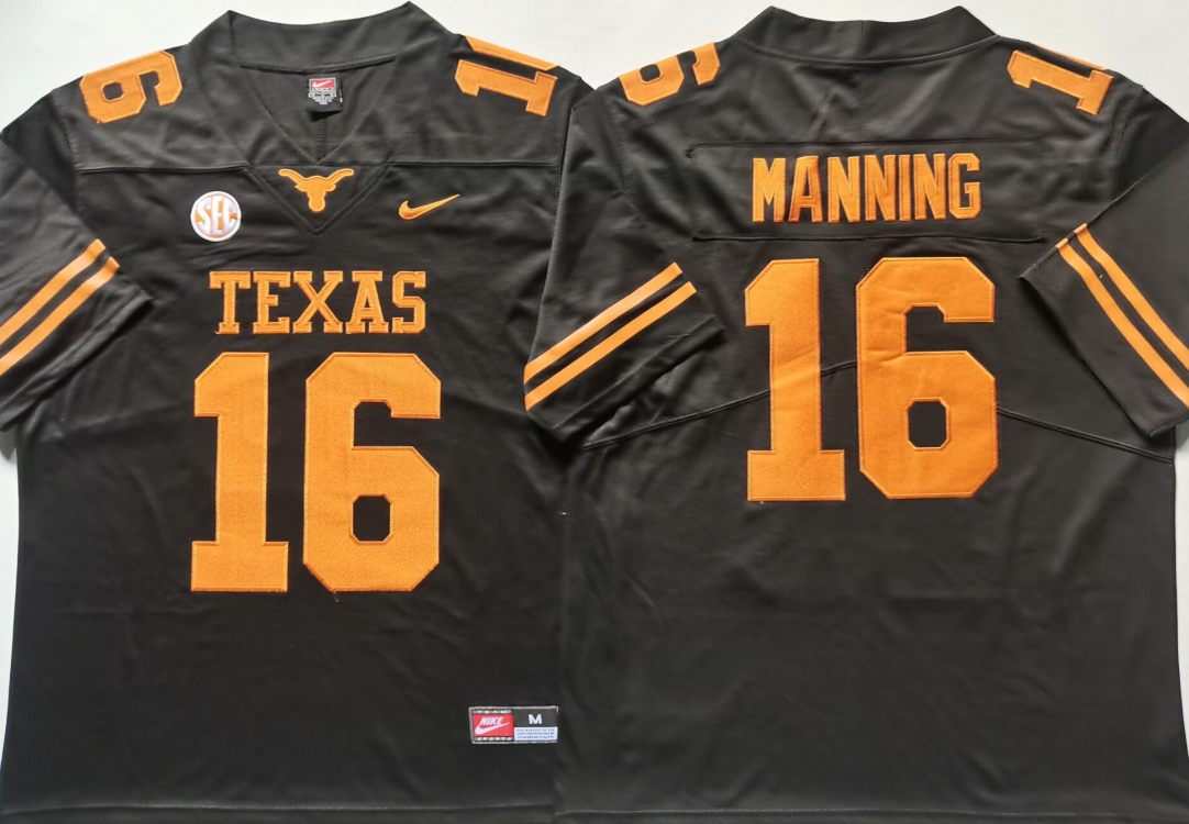 Texas Longhorns Black #16 MANNING Stitched Jeresy