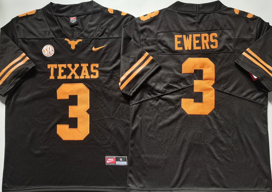 Texas Longhorns Black #3 EWERS Stitched Jeresy