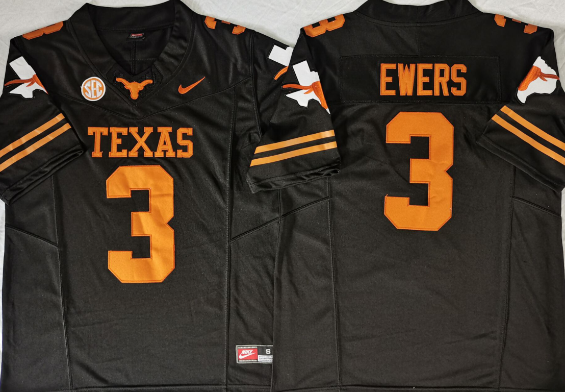 Texas Longhorns Black #3 EWERS Stitched Jeresy