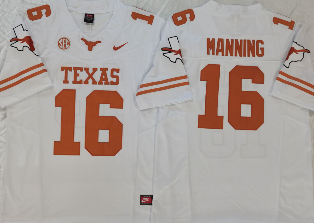 Texas Longhorns White #16 MANNING Stitched Jeresy