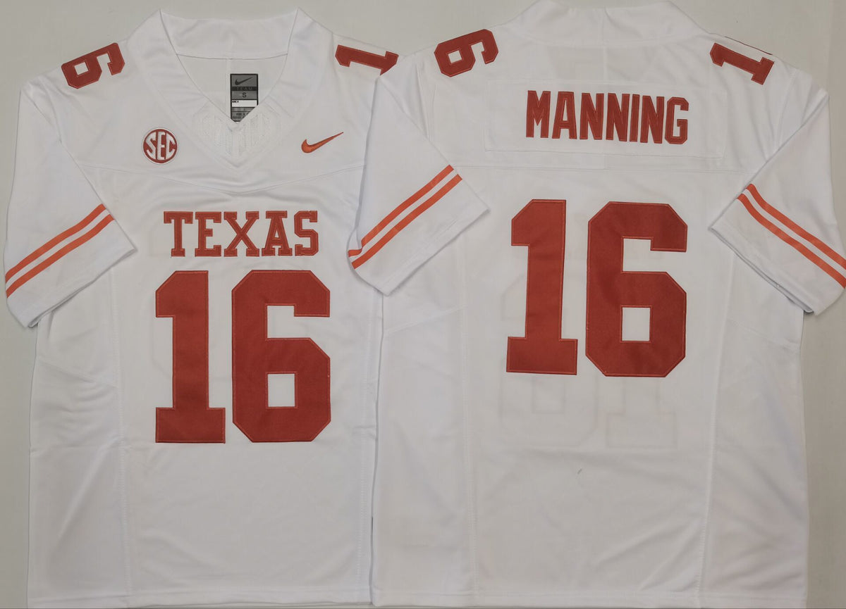 Texas Longhorns White #16 MANNING Stitched Jeresy