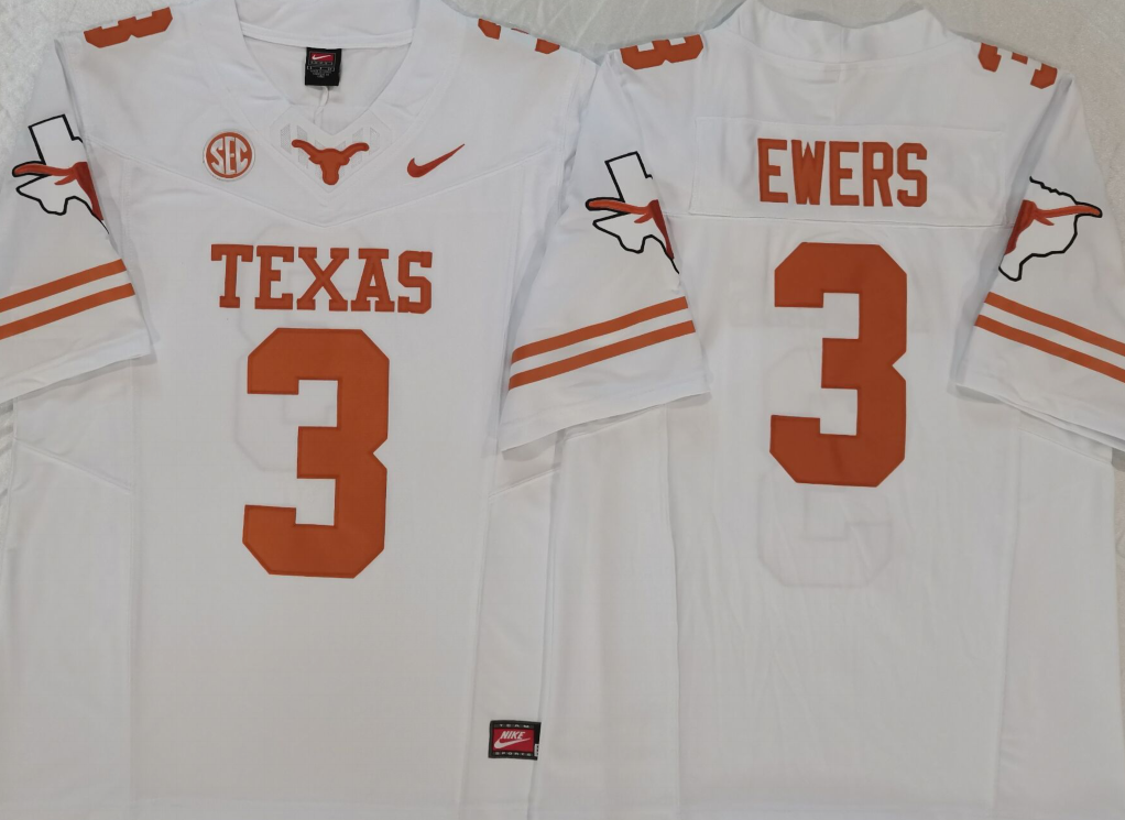 Texas Longhorns White #3 EWERS Stitched Jeresy