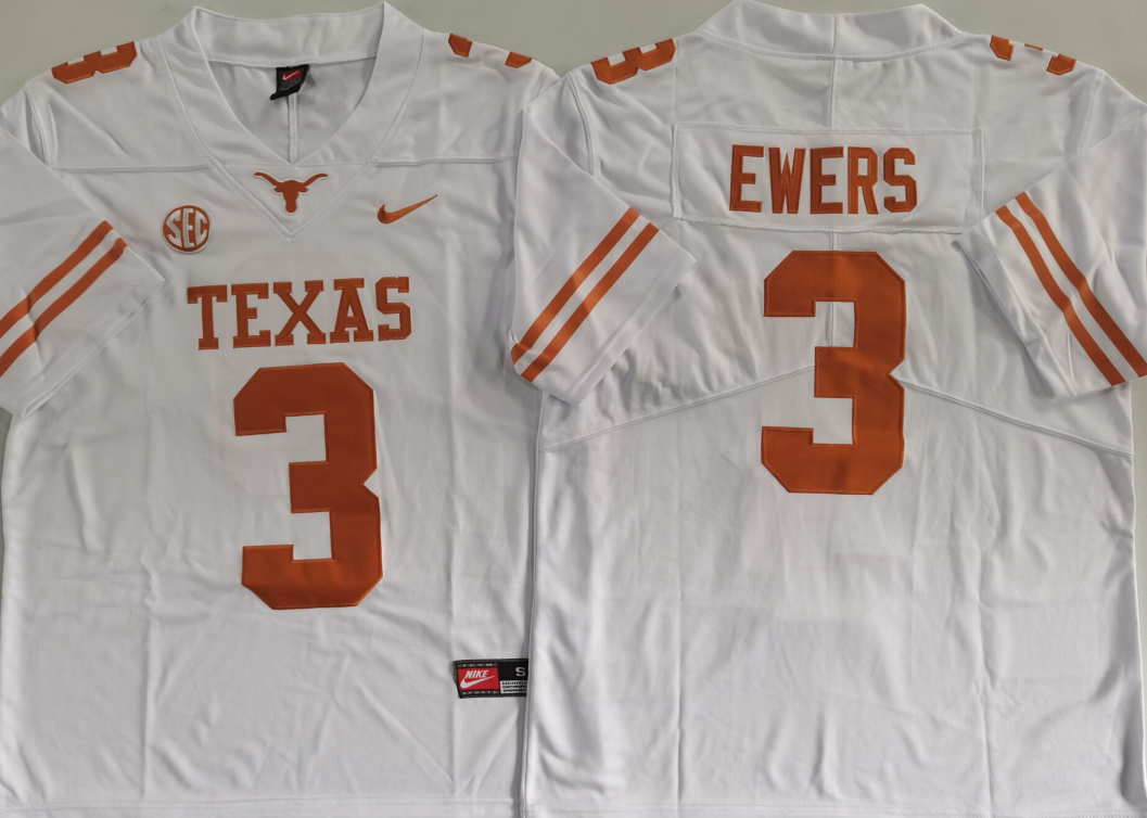 Texas Longhorns White #3 EWERS Stitched Jeresy