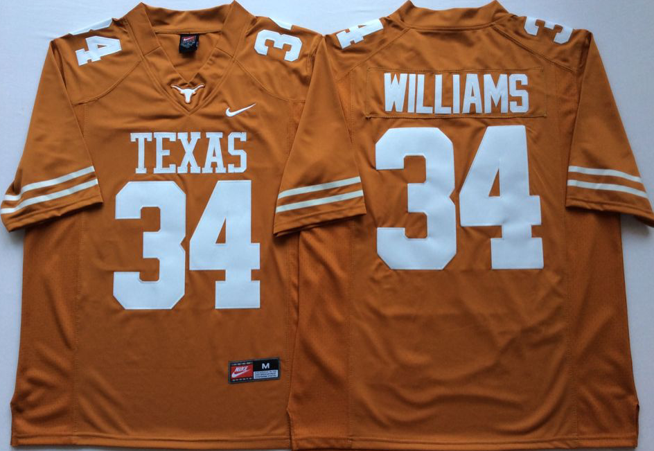 Texas Longhorns YELLOW #34 WILLIAMS Stitched Jersey