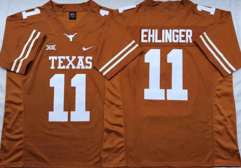 Texas Longhorns Yellow #11 EHLINGER Stitched Jeresy