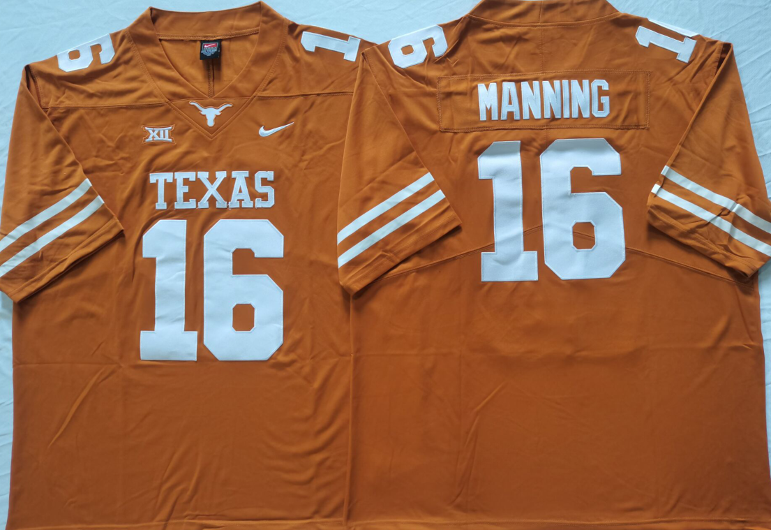 Texas Longhorns Yellow #16 MANNING Stitched Jeresy