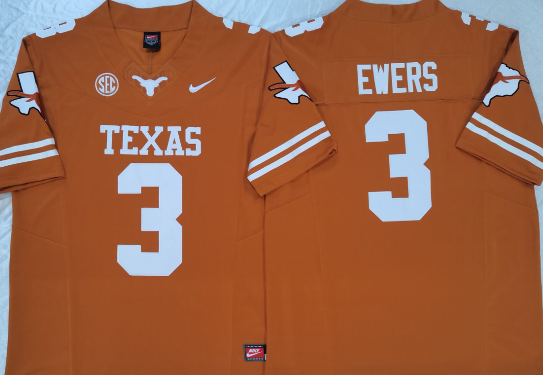 Texas Longhorns Yellow #3 EWERS Stitched Jeresy