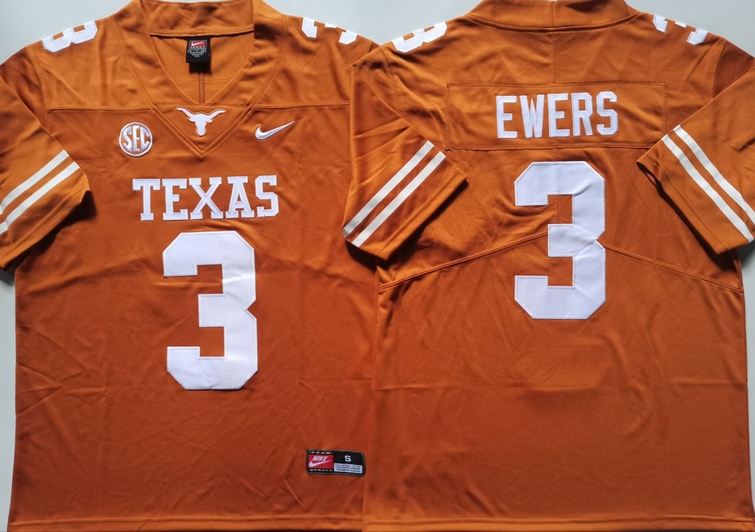 Texas Longhorns Yellow #3 EWERS Stitched Jeresy