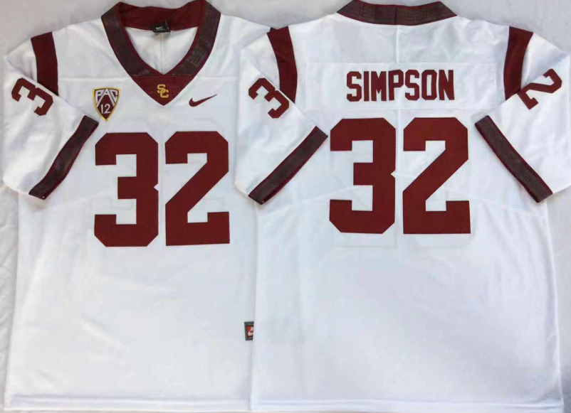 USC Trojans White #32 SIMPSON Stitched Jersey