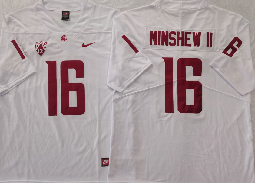 WASHINGTON STATE COUGARS White #16 MINSHEW II Stitched Jersey